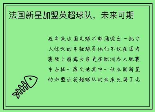 法国新星加盟英超球队，未来可期