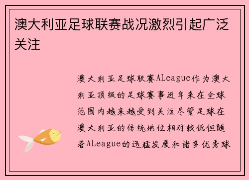 澳大利亚足球联赛战况激烈引起广泛关注