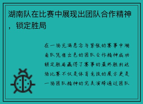 湖南队在比赛中展现出团队合作精神，锁定胜局
