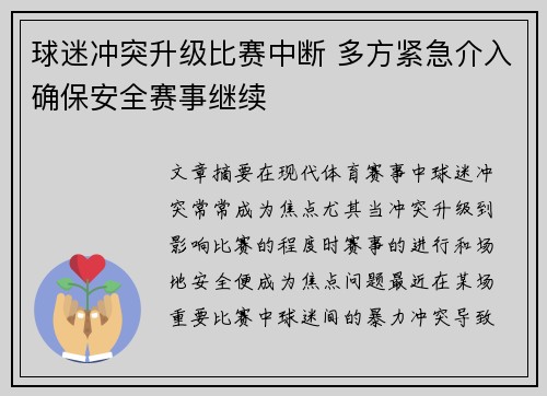 球迷冲突升级比赛中断 多方紧急介入确保安全赛事继续