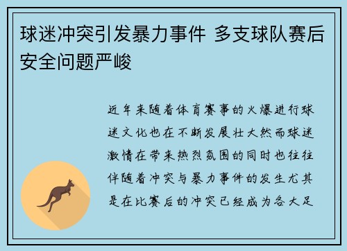 球迷冲突引发暴力事件 多支球队赛后安全问题严峻